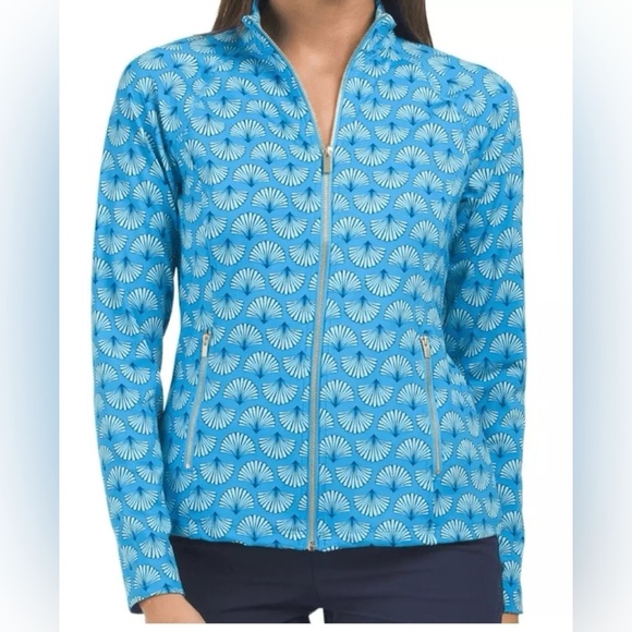 Sigrid Olsen Blue Bomber Jacket‎ with All-Over Pattern - Picture 1 of 9